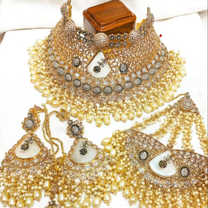 Collar de Novia Pakistaní e Indio para Mujer, Estilo Romántico, Conjunto de Joyería de Aleación con Piedras de Resina - Product Image 1