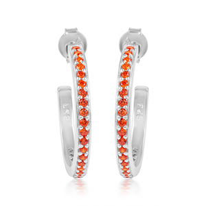 Pendientes de Aro de Plata de Ley 925 con Micro Pavé de Cornalina Genuina, Última Colección, Chapados en Rodio, Venta al por Mayor - Product Image 1