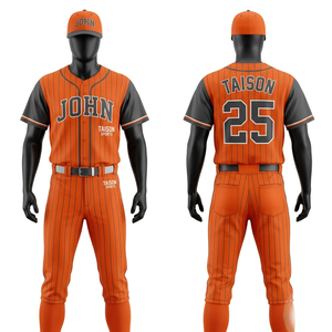 Ensemble d'uniformes de baseball en polyester premium 260 GSM, beige avec passepoil marine, broderie personnalisée en sergé, pour équipe - Product Image 2