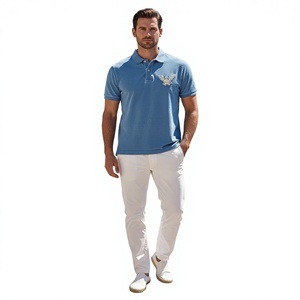 Camisa de Manga Corta Azul Claro para Hombre con Logotipo de Águila Bordado, Corte Regular, Informal, Transpirable, Lona 100% Algodón - Product Image 6