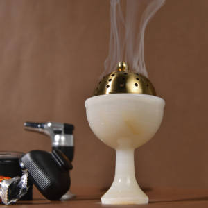 Quemador de incienso redondo de mármol natural hecho a mano para meditación, decoración de habitaciones, cocinas, cafeterías, piedra de ónix. Sin reseñas aún. - Product Image 5