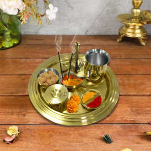ชุดสแตนเลส Pooja Thali พร้อมเคลือบทอง PVD สำหรับตกแต่งงานปาร์ตี้ - Product Image 1