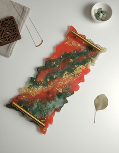 Customized Top Quality Handcrafted Designer <b>Decorative</b> Resin Serving Tray From India - Product Image 4