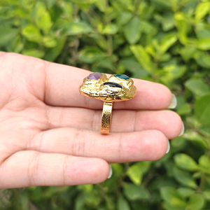 Bold fashion jewelry <b>ring</b> purple cat's eye labradorite green onyx texture metal brass <b>ring</b> 18k gold plated chunky <b>statement</b> <b>ring</b> - Product Image 3