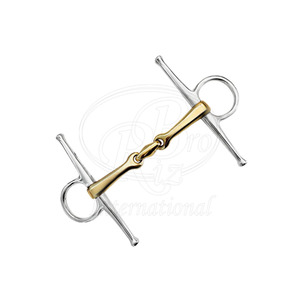 Bocado de hierro dulce de doble freno con mejillas completas, de acero inoxidable con boquilla de latón, 5.5 pulgadas, para equitación - Product Image 1