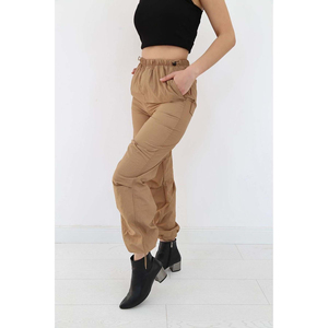 Pantalones Cargo de Mujer, Cintura Alta, Elásticos, Largos, Holgados, de Color Sólido, Lona 100% Algodón, Estilo Casual, para Primavera - Product Image 3
