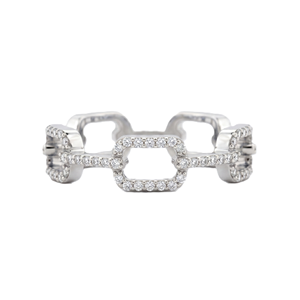 Fine 18K Solid Gold Geometric Link Diamond Ring Hollow Chain Ring Round Lab Grown Diamond Statement Ring Stackable Modern Band - Product Image 3
