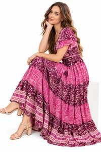 Boho V-Neck Maxi <b>Dress</b> <b>With</b> Flutter <b>Sleeves</b> Paisley Print Chiffon A-Line Loose Fit <b>Summer</b> Casual Women's <b>Dress</b> - Product Image 3