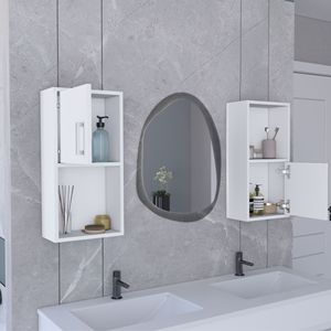 Armadietto da Bagno OBA a 2 Pezzi Montato a Parete con Ripiani Aperti e Chiusi per Stoccaggio - Product Image 5