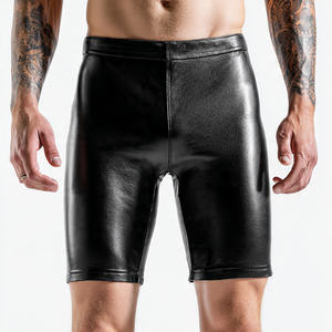 Pantalones Cortos de Cuero PU Sólido para Hombre, Cintura Elástica Alta, Transpirables, Ecológicos, para Ciclismo - Product Image 3