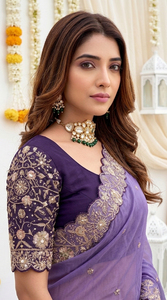 AARA Fashion <b>Purple</b> Embroidered Rayon <b>Saree</b> Blouse Women Traditional Wedding Wear India Pakistan Style Floor Length Regular Fit - Product Image 3