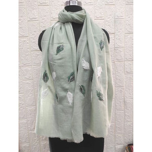 Fine <b>Wool</b> Leaf Embroidery Stoles Wholesale Luxury 80% Fine <b>Wool</b> 20% Silk Soft Warm Elegant Designer Shawls Lightweight 70x200 cm - Product Image 1