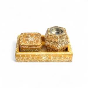 Bela Artisan Mubkhar Set Wooden Bakhoor Burner <b>Gift</b> <b>Box</b> Handmade Incense Holder with Tray and Lid Aromatic Use - Product Image 1