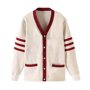 <b>Top</b> Trending Women's Fleece Cardigan Long Sleeve V-Neck Contrast Color Striped Sleeve Button Front Preppy Style Regular Fit - Product Image 1
