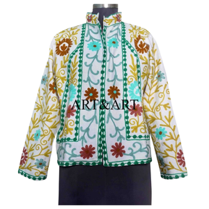 Vintage Indian Suzani Embroidered Breathable Eco-Friendly Cotton Women's Elegant Short Winter Quilted Jacket Duck Fabric Suzani - Product Image 4