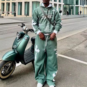 Nouvel ensemble de survêtement décontracté pour homme en molleton technique imprimé délavé à l'acide, avec capuche et poches, veste et pantalon de jogging deux pièces pour l'hiver - Product Image 6