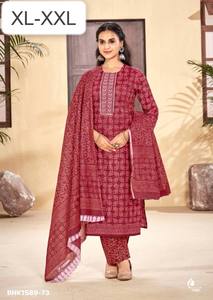 Colección de Kurti-Pantalón-Dupatta de la Mejor Tela de Algodón Puro con Cuello Estampado y Bordado, Moda Femenina, Compra en Línea en India - Product Image 3