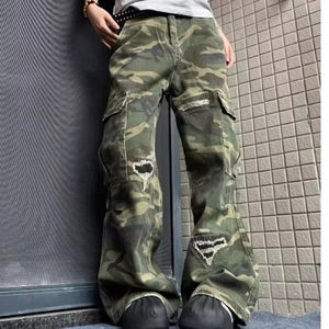 Pantalones Cargo Rotos y Holgados Estilo Y2K para Hombre, Cintura Alta, Pierna Ancha, Múltiples Bolsillos, Estilo Hip Hop - Product Image 1