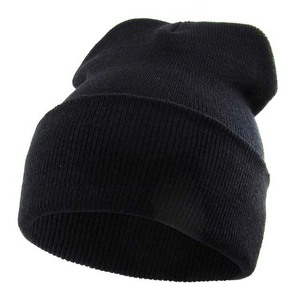 Gorro de Punto Acrílico Negro Unisex, Gorro de Invierno Informal con Borde, Color Sólido, para Adultos, 56-58 cm, Tejido por Computadora - Product Image 5