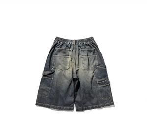 Mens Vintage Washed Denim Jean Shorts Loose Fit Streetwear Casual Elastic <b>Mid</b> Waist Summer Breathable 100% Cotton Solid Quick - Product Image 2