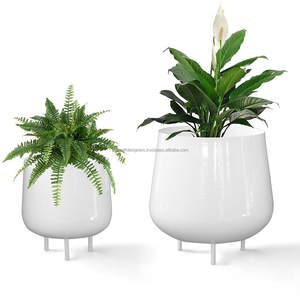 <b>White</b> Enamel Planter Stand Set of <b>2</b> Excellent <b>Pieces</b> Sheet Iron Flower pots Living Room Display Metal Planters In Wholesale Cost - Product Image 5