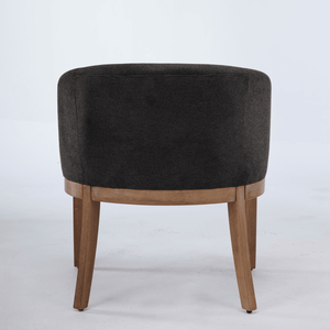 Mid Century Modern Barrel Dining Chairs with Arms Farmhouse Linen & Natural Hardwood for Kitchen & Dining Room - Product Image 2