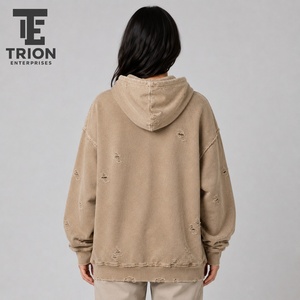 Women Distressed <b>Hoodie</b> Designed With <b>Lightweight</b> Fabric Comfortable Feel And Modern Streetwear Style For Daily Lifestyle Wear - Product Image 2