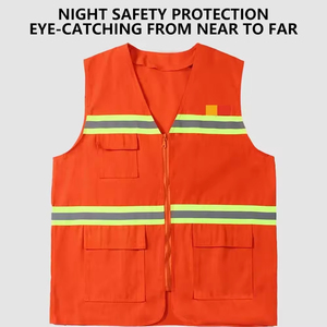 Chaleco de Seguridad Reflectante Naranja para Hombre, Reversible, Transpirable, de Poliéster/Algodón, Informal, para Verano, Cuello en V, Color Sólido, Tejido - Product Image 3