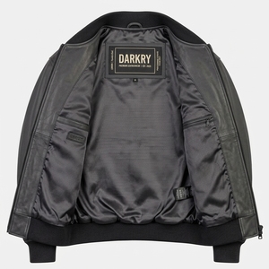 Charcoal <b>Grey</b> Top Grain Leather Bomber <b>Jacket</b> Men Custom Logo Chevron Seam Panel Ribbed Knit Flight Outerwear OEM Manufacturer - Product Image 5