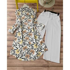 พิมพ์ดิจิตอลออกแบบทำงาน kurti กับ Palazzo สีขาว - Product Image 1