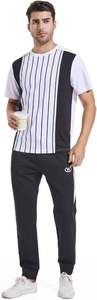 Hot Sale Men Vertical Striped Colorblock Tracksuit Short Sleeve T Shirt and Sweatpants Set Casual Athletic Sports Suit - Product Image 3