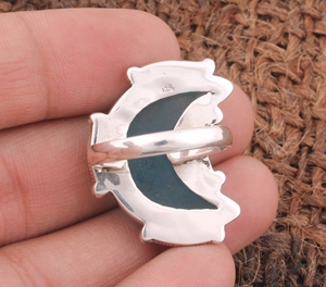 Anillo de Media Luna con Bisel de Calcedonia Azul Vintage, Plata de Ley 925, Joyería de Piedras Preciosas con Forma de Luna Creciente, Estilo Retro Boho con Puntos - Product Image 6