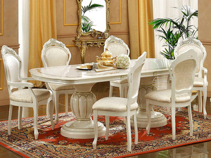 Classic Luxury Solid Teak Wood <b>Dining</b> Room Set <b>White</b> Gold 6 Chairs Oval <b>Table</b> Royal European Villa Home Kitchen Furniture - Product Image 4