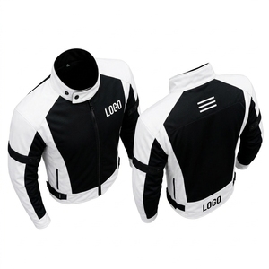 Chaqueta de Cuero Unisex Blanca y Negra con Bloques de Color, Manga Larga, Transpirable, Resistente al Viento, para Todas las Estaciones, Ropa de Motociclismo, Logotipo Personalizado - Product Image 2