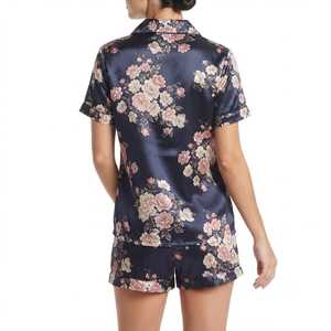 <b>Womens</b> Soft Button Front Silk Satin Breathable Casual Shirt Shorts Sleepwear Set Short Sleeve Two Piece Pajama <b>Lounge</b> <b>Suit</b> - Product Image 2
