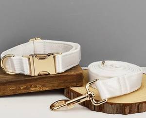 Conjunto de Collar, Correa y Arnés para Perro Personalizado en Satén Blanco Sólido - Product Image 1
