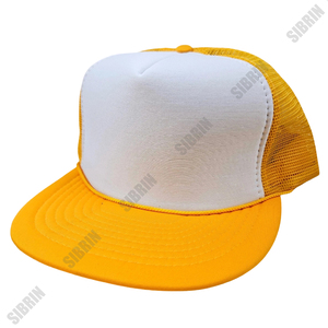 Casquette Trucker SIBRIN personnalisée à 5 panneaux, blanche et jaune, en maille, à visière plate, pour Motorsport, Skateboard, Activités de plein air, Streetwear, Décontractée, Sportive - Product Image 1