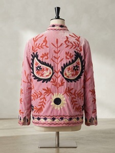 Elegant <b>Velvet</b> Embroidered Cotton Knitted Bomber <b>Jacket</b> <b>Women</b> Stand Collar Floral Handmade Ethnic Boho Autumn Quick Dry Full - Product Image 5