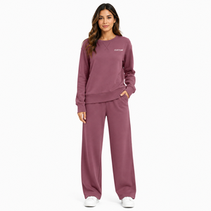 Ensemble survêtement femme personnalisé avec logo, pantalon large, coupe décontractée, tenue décontractée athleisure, marque privée, vente en gros - Product Image 1