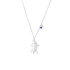 Collier en argent sterling 925 avec pendentif tortue de mer et perle en pierre précieuse |   Pendentif Océanique Côtier - Product Image 1