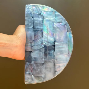 Clutch iridiscente de media luna con incrustaciones de nácar y detalles plateados Elegante y elegante y perfecto para eventos nocturnos Por FWE - Product Image 1