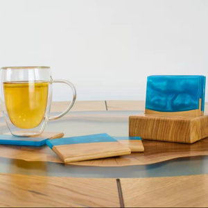 แผ่นรองแก้วเรซิ่นลายไม้บลูริเวอร์ - Product Image 1