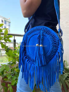Nuevo bolso de hombro con flecos de cuero de gamuza redondo de moda, venta al por mayor, bolso cruzado bohemio para mujer, bolso circular de estilo vaquera, regalo para ella - Product Image 3