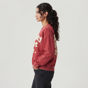 Women's Oversized Crew Neck Sweatshirt With Applique Embroidery Sweatshirts Ladies <b>Drop</b> Shoulder 500 GSM Fleece Sweat Shirts - Product Image 3