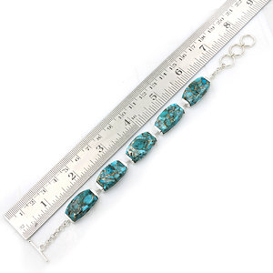 Gourik 925 Sterling <b>Silver</b> Natural Copper Turquoise Rectangle Multi Stone Bezel Set Geometric Link Toggle <b>Bracelet</b> Women's Party - Product Image 1