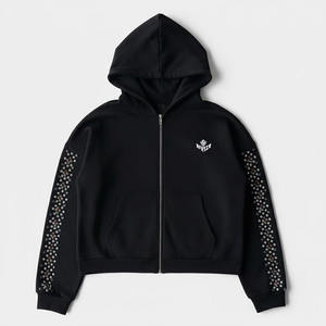 ชุดฮู้ดดี้และกางเกงจ็อกเกอร์ประดับเพชรเทียม รับทำโลโก้ เสื้อผ้าสตรีทแวร์แบบยูนิเซ็กซ์ ผ้าฝ้ายฟลีซ รับผลิตแบบ OEM ODM ขายส่งในสหรัฐอเมริกา - Product Image 2