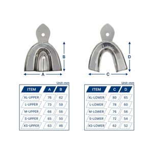 Juego Profesional de Bandejas Metálicas para Impresiones Dentales |   Bandejas Regulares Extra Grandes de Acero Inoxidable Sólido Sin Perforaciones, Par Superior e Inferior - Product Image 2