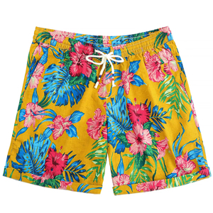 Men Quick Dry <b>Shorts</b> Tropical Print Elastic Waist Drawstring Beach Summer Casual Holiday Colorful White top mens summer beach - Product Image 1