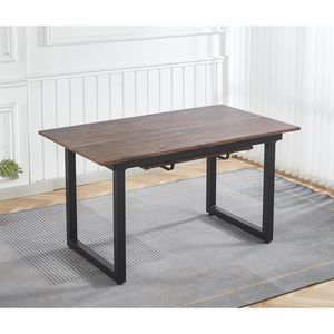 Walnut Color Modern Extendable <b>Square</b> Dining <b>Table</b> with Metal Leg 55.11\" X 70.86\" for <b>Kitchen</b> & Living Room Space Saving - Product Image 3