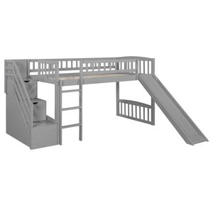Letto a soppalco grigio a una piazza e mezza con due cassetti scorrevoli per bambini, modello LT000515AAE - Product Image 3